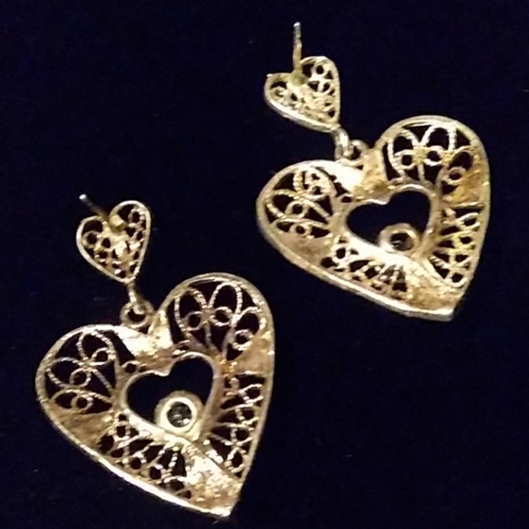 VINTAGE Sterling Silver Filigree Heart White Stone - Picture 8 of 8